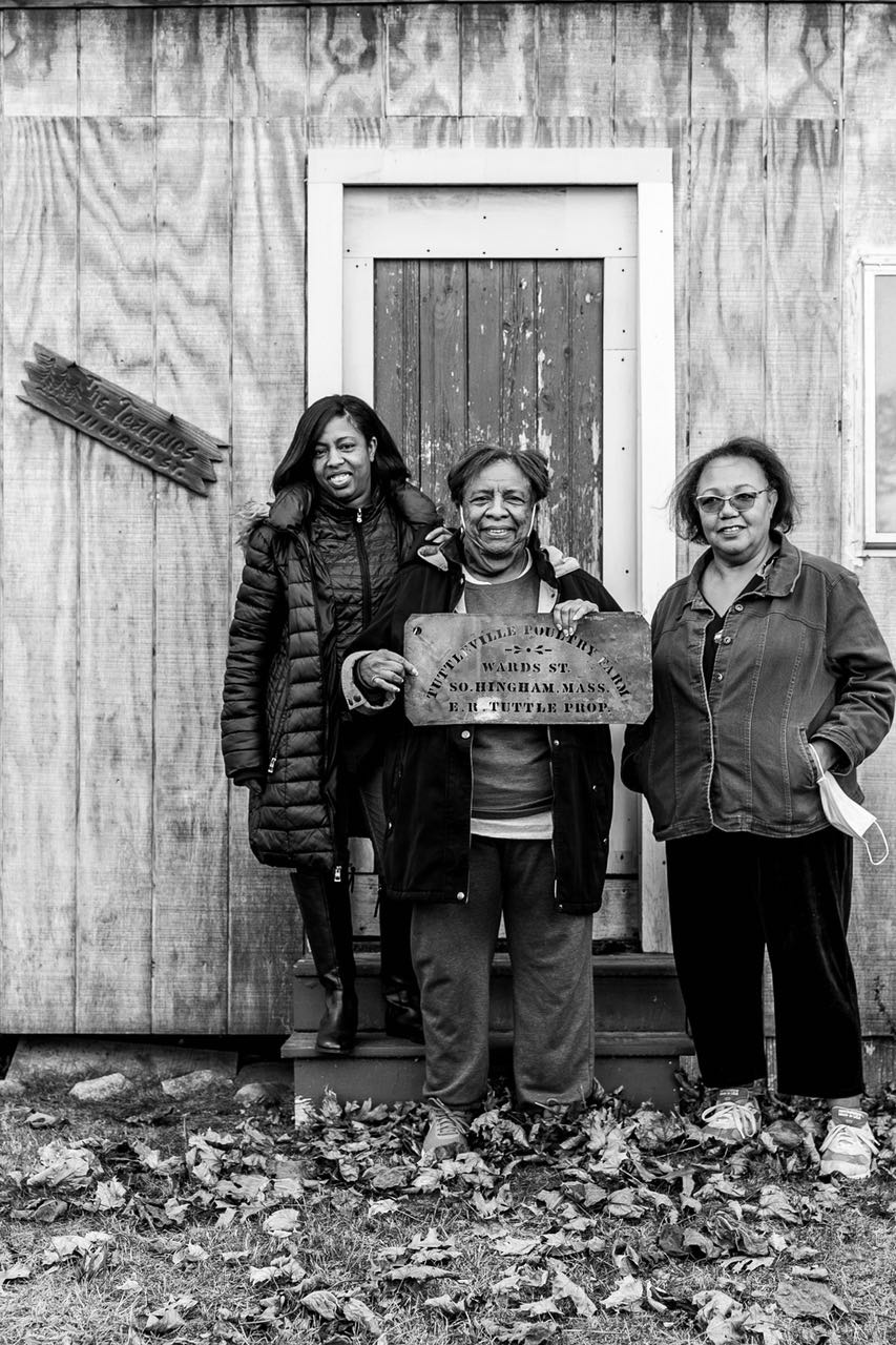 Joyce Barber, Karen Green and Veronica outside the Tuttle Barn