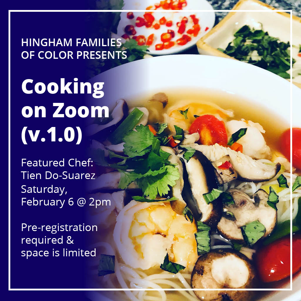 noodle bowl and information about cooking on zoom