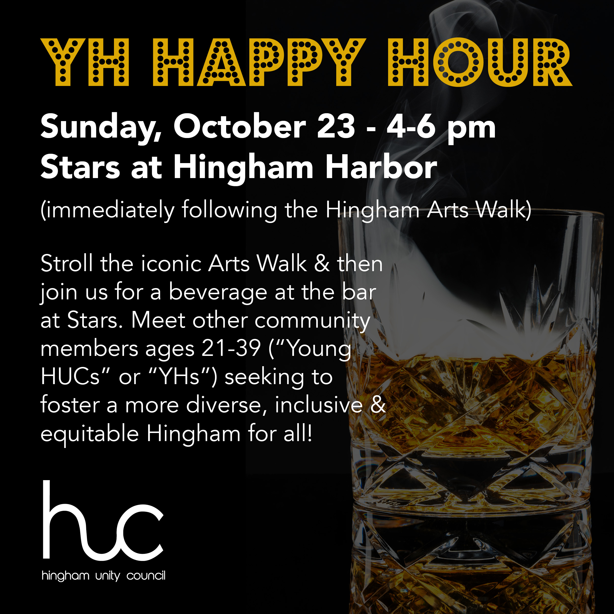 YH Happy Hour smokey drink and details of event